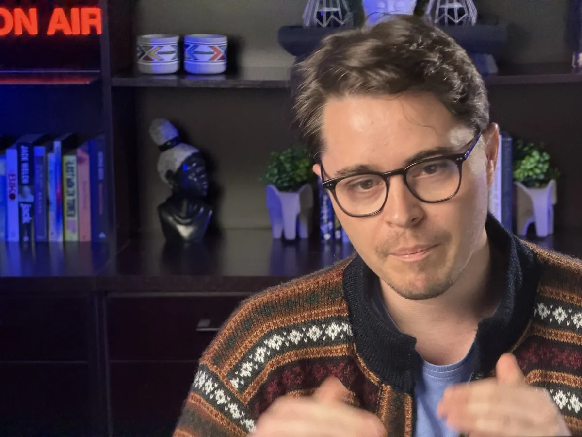 Specialist mid-broadcast in the studio